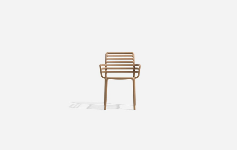 Load image into Gallery viewer, Nardi Doga outdoor armchair in cappuccino color with curved armrests and woven design, suitable for patio or garden seating.
