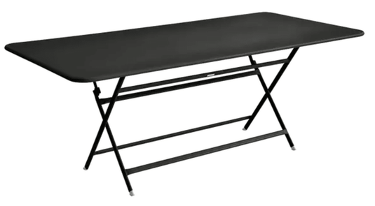 Fermob CARACTÈRE foldable outdoor table in liquorice color, 190 x 90 cm, eight-seater, ideal for outdoor dining and gatherings.