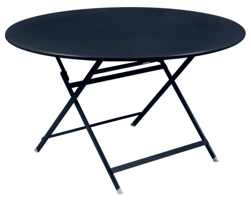Load image into Gallery viewer, Fermob deep blue foldable metal table with 128 cm diameter, eight-seater, suitable for indoor or outdoor use.
