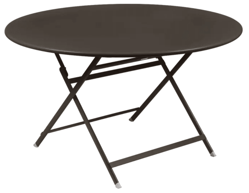 Load image into Gallery viewer, Fermob Caractère foldable metal table with 128 cm diameter, eight-seater, shown in open position ready for outdoor dining.
