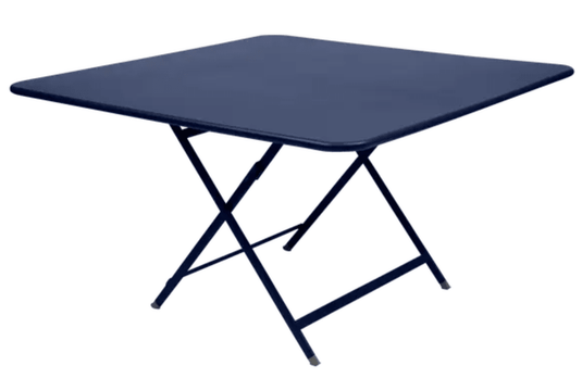 Deep blue Fermob Caractère foldable outdoor table, 128x128 cm, eight-seater with sturdy design and smooth surface.