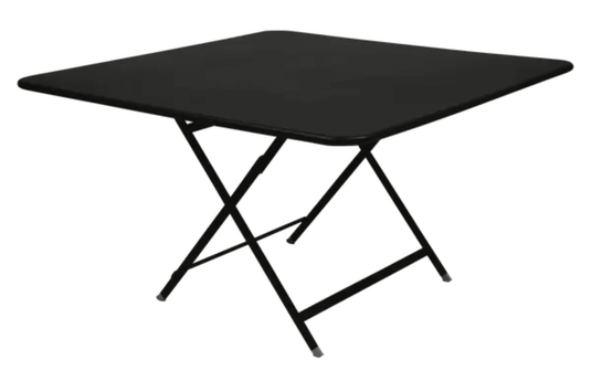 Fermob Caractère foldable outdoor table in liquorice color, 128x128 cm, eight-seater design, suitable for outdoor dining.
