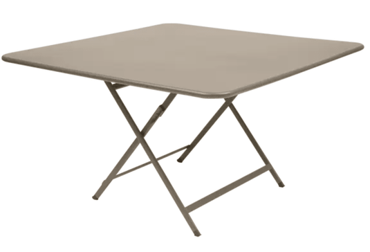 Nutmeg-colored Fermob Caractère foldable outdoor table, 128x128 cm, eight-seater, suitable for outdoor dining and gatherings.