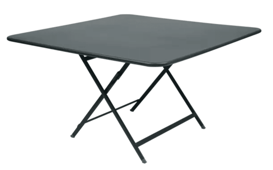 Fermob Caractère outdoor foldable table, 128x128 cm, eight-seater, with sturdy design and modern style, suitable for outdoor use.