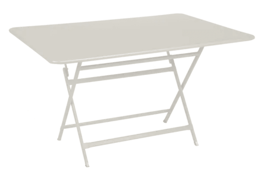 Fermob Caractère outdoor foldable metal table in Clay Grey, 128x90 cm, six-seater, suitable for patio or garden dining.