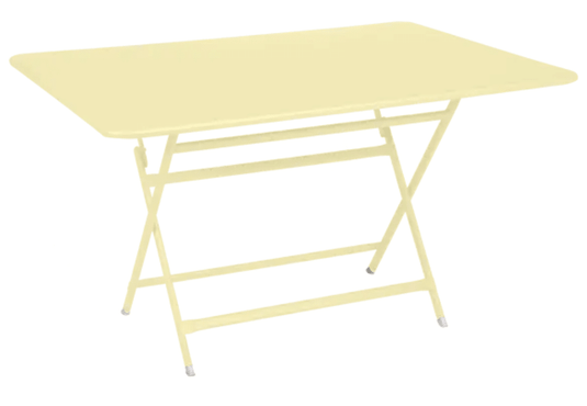 Fermob outdoor foldable metal table in frosted lemon color, 128 x 90 cm, six-seater with a sleek, modern design