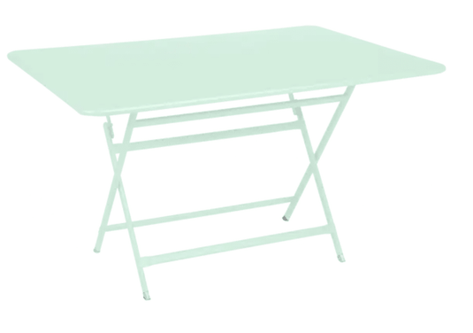 Fermob outdoor foldable metal table in Ice Mint, 128 x 90 cm, six-seater with a modern design and sturdy construction.