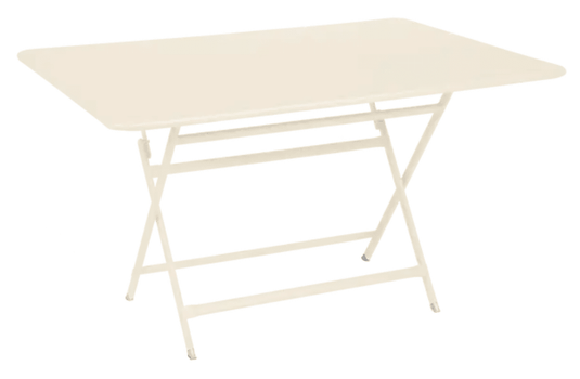 Fermob Caractère outdoor foldable metal table in latte beige, 128x90 cm, designed for six people, suitable for outdoor dining.
