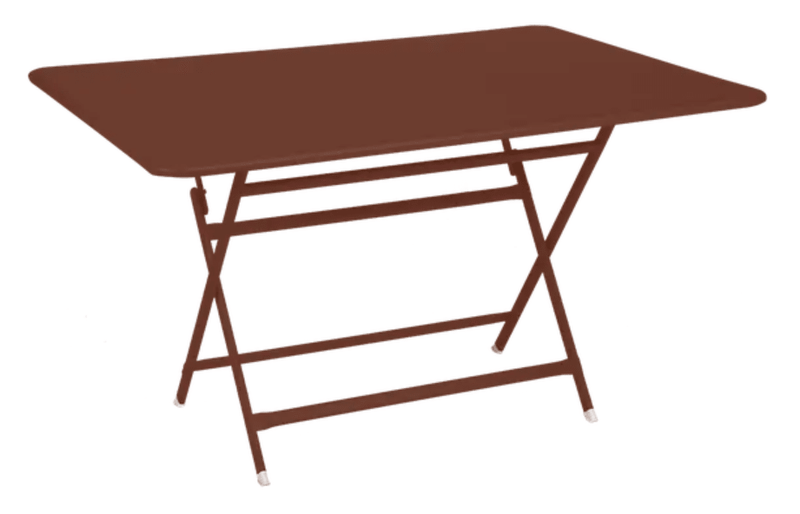 Load image into Gallery viewer, Red Ochre Fermob Caractère outdoor foldable metal table, 128 x 90 cm, six-seater, suitable for outdoor dining and gatherings.
