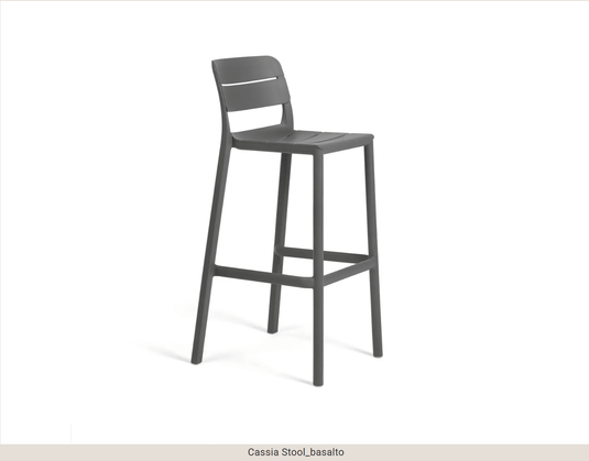 Cassia High Stool 75cm Outdoor Bar - Custom Wood DesignsNardi Cassia high outdoor bar stool, 75cm height, stackable design with a sleek basalt finish, ideal for outdoor seating.Nardi High Stool Stackable24575209077879Basalto