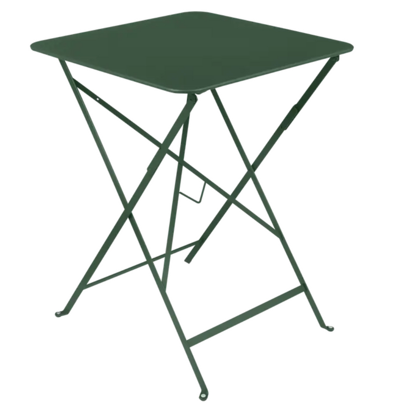 Load image into Gallery viewer, Fermob green metal foldable bistro table, 57 x 57 inches, outdoor cafe table with a sturdy, compact design for outdoor dining.
