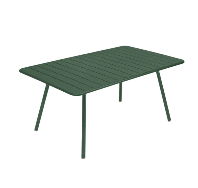 Load image into Gallery viewer, Fermob Luxembourg outdoor metal table in cedar green, 165 x 100 cm, suitable for garden or patio seating.
