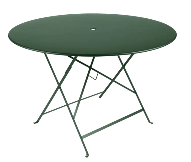Load image into Gallery viewer, Fermob cedar green round bistro table Ø117cm for six seats, outdoor metal dining table with a large, sturdy design.
