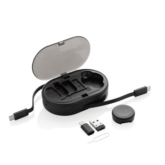 Chargevix RCS rplastic Multi-functional 60W charging set - Custom Wood DesignsXD Collection Chargevix RCS Plastic Multi-functional 60W charging set for phones and tablets, with various charging ports and cables.Phone & Tablet accessoriesP302.9001Recycled ABS,Thermoplastic Elastomer (TPE)black