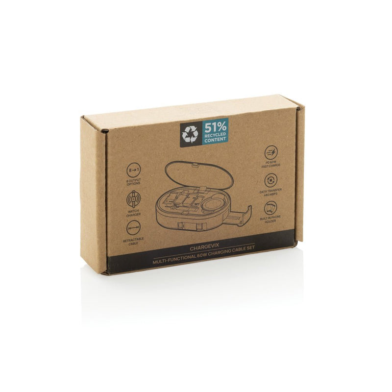 Load image into Gallery viewer, Chargevix RCS rplastic Multi-functional 60W charging set - Custom Wood DesignsXD Collection Chargevix RCS plastic multi-functional 60W charging set for phones and tablets, with cables and adapters.Phone &amp; Tablet accessoriesP302.9001Recycled ABS,Thermoplastic Elastomer (TPE)black
