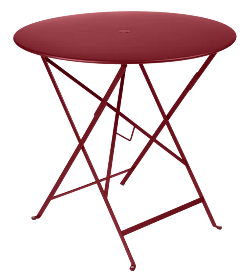 Load image into Gallery viewer, Fermob Bistro Round Folding Table in Chilli Red, 77cm diameter steel outdoor table for dining or hospitality use.

