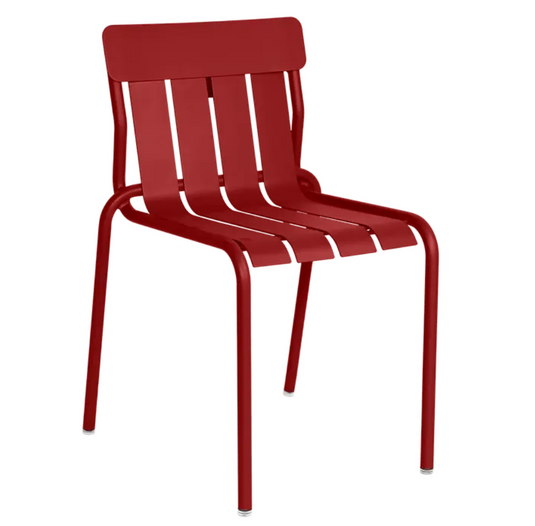 Fermob Stripe Chair, a stackable outdoor dining chair made of metal, suitable for patio or garden seating.