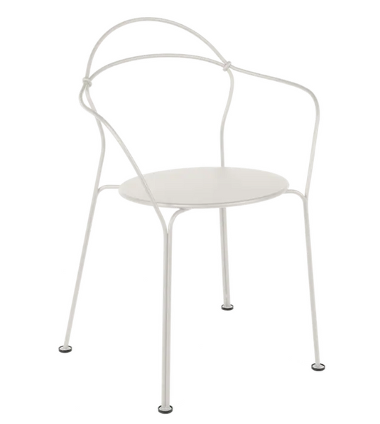 Clay grey Fermob Airloop Lounge Chair for outdoor furniture, featuring a modern metal armchair design with a sleek, comfortable appearance.