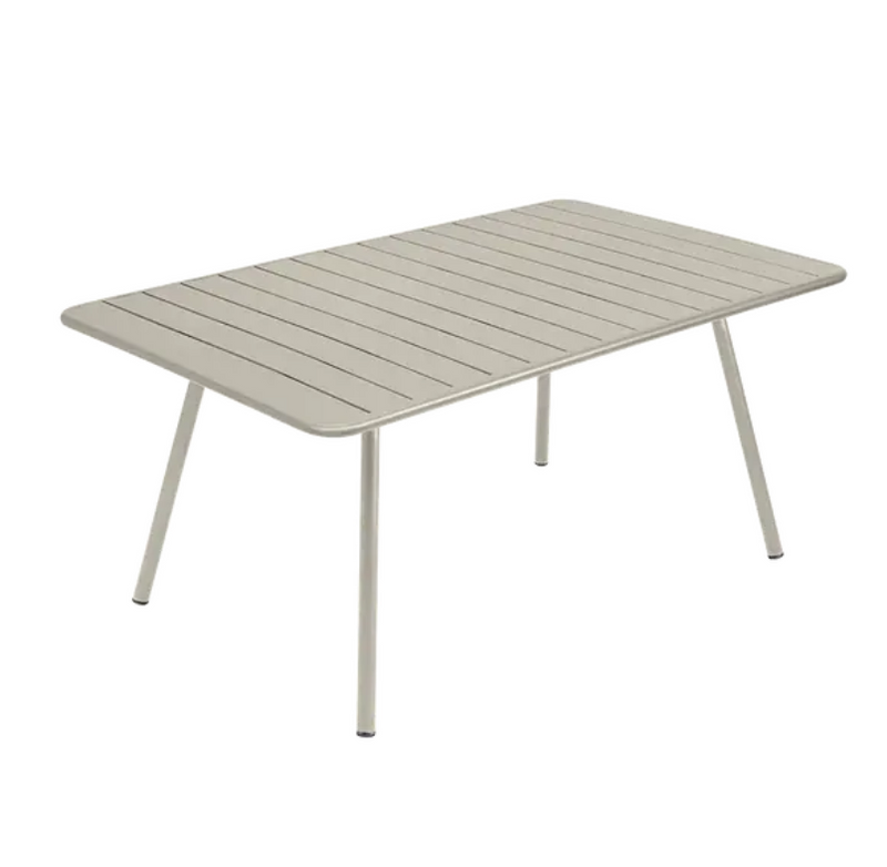 Load image into Gallery viewer, Clay grey Fermob Luxembourg outdoor metal table, 165 x 100 cm, suitable for garden or patio seating and outdoor dining.
