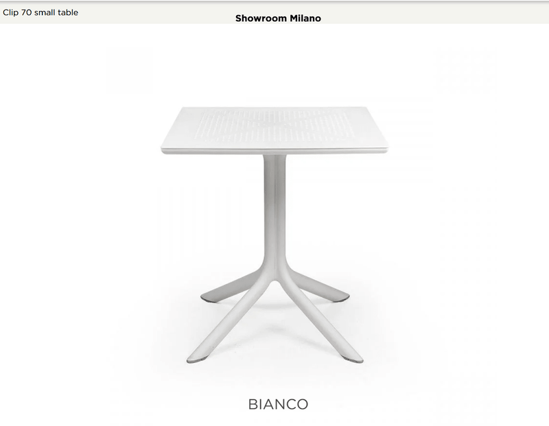 Load image into Gallery viewer, Clip 70 Outdoor Table - Custom Wood DesignsOutdoor Nardi Clip 70 table by Custom Wood Designs, featuring a sleek white surface and sturdy wooden legs for outdoor dining.Outdoor Table Nardi24575204628695Bianco
