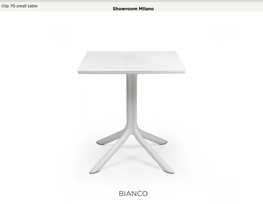 Clip 70 Outdoor Table - Custom Wood DesignsOutdoor Nardi Clip 70 table by Custom Wood Designs, featuring a sleek white surface and sturdy wooden legs for outdoor dining.Outdoor Table Nardi24575204628695Bianco