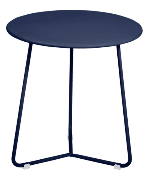 Load image into Gallery viewer, Deep blue Fermob small occasional table with a round top and sleek design, measuring 34cm in diameter.
