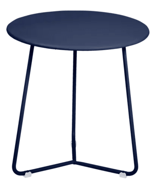 Deep blue Fermob small occasional table with a round top and sleek design, measuring 34cm in diameter.