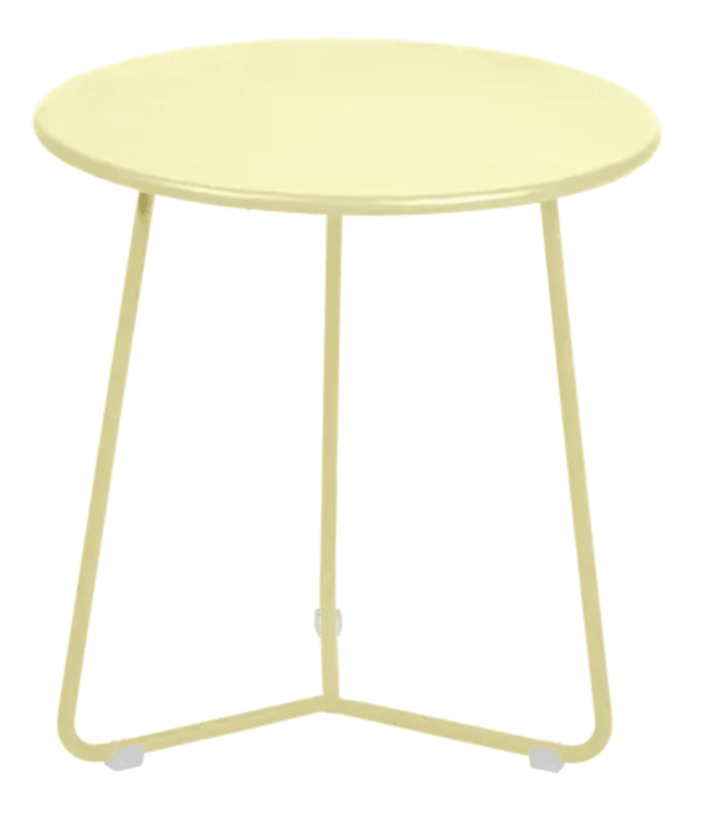 Load image into Gallery viewer, Fermob frosted lemon small occasional table with 34cm diameter, lightweight and stylish for indoor or outdoor use.
