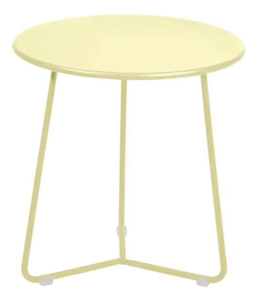 Fermob frosted lemon small occasional table with 34cm diameter, lightweight and stylish for indoor or outdoor use.