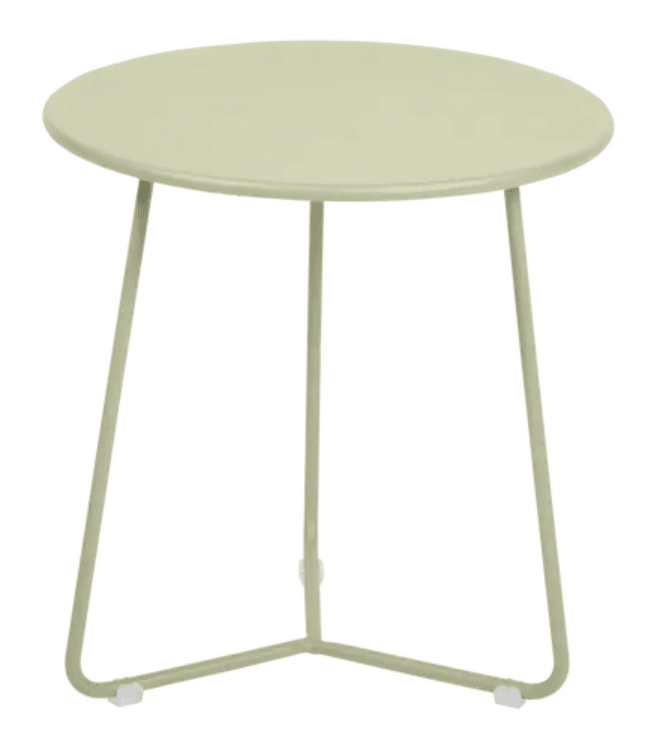 Load image into Gallery viewer, Willow green Fermob small occasional table with a round top and slender legs, 34cm diameter, ideal for living room or patio.
