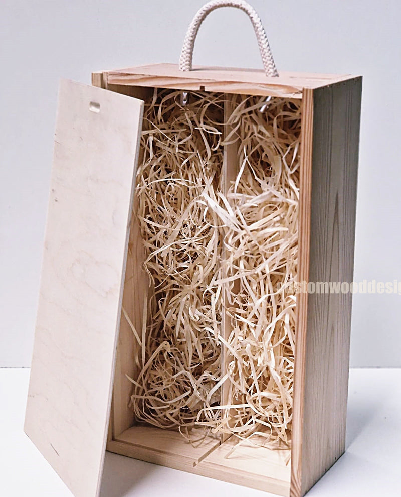 Load image into Gallery viewer, Sliding Lid 2 Bottle Box - Natural x 25 Corporate Gift Box with Wood Wool Custom Wood Designs box corporate double wine gift wine wood wool corporate-gift-box-with-wood-wool-1-sliding-lid-2-bottle-box-natural-x-25-53612162285911
