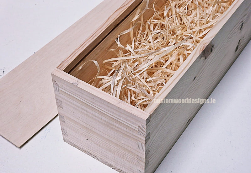 Load image into Gallery viewer, Sliding Lid 1 Bottle Box - Natural x 25 Corporate Gift Box with Wood Wool Custom Wood Designs __label: Multibuy gift gift box single box wine box wood wool corporate-gift-box-with-wood-wool-25-sliding-lid-1-bottle-box-natural-x-25-52616583184727
