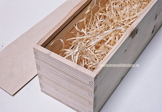 Sliding Lid 1 Bottle Box - Natural x 25 Corporate Gift Box with Wood Wool Custom Wood Designs __label: Multibuy gift gift box single box wine box wood wool corporate-gift-box-with-wood-wool-25-sliding-lid-1-bottle-box-natural-x-25-52616583184727