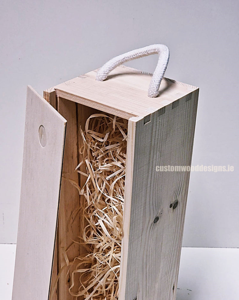 Load image into Gallery viewer, Sliding Lid 1 Bottle Box - Natural x 25 Corporate Gift Box with Wood Wool Custom Wood Designs __label: Multibuy gift gift box single box wine box wood wool corporate-gift-box-with-wood-wool-25-sliding-lid-1-bottle-box-natural-x-25-53612156158295
