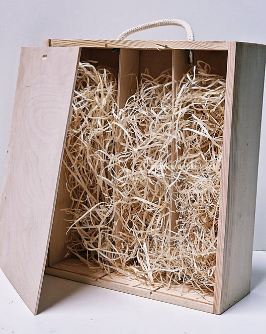 Sliding Lid 3 Bottle Box - Natural x25 Corporate Gift Box with Wood Wool Custom Wood Designs box corporate gift hamper triple wine box wood wool corporate-gift-box-with-wood-wool-25-sliding-lid-3-bottle-box-natural-x25-53612165071191