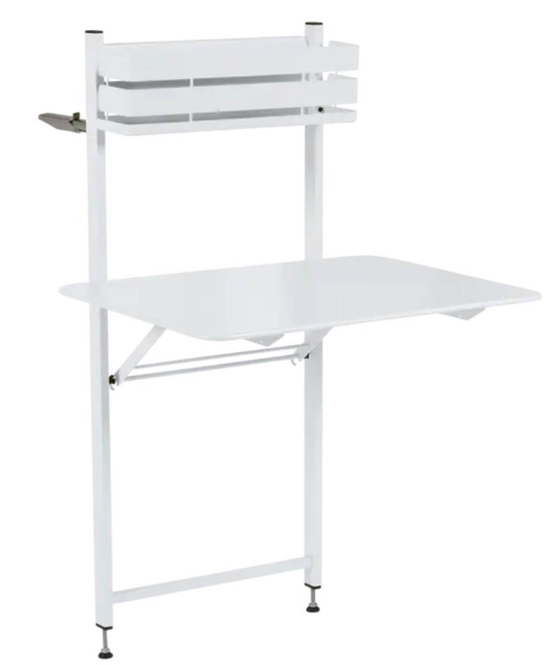 Load image into Gallery viewer, White foldable Fermob Bistro Balcony Table with metal frame, ideal for small outdoor spaces or apartment balconies.
