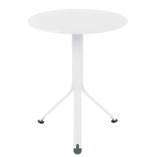 Fermob Rest'O Round folding outdoor bistro table in white metal with 60cm diameter, ideal for outdoor dining or patio use