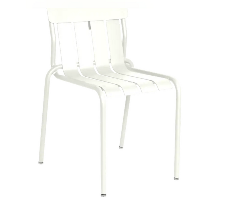Load image into Gallery viewer, Fermob Stripe Stackable Outdoor Dining Chair in white metal, designed for outdoor use and hospitality settings.

