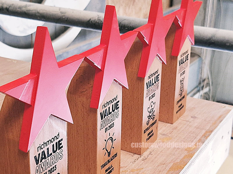 Load image into Gallery viewer, Custom Made Awards - Custom Wood DesignsCustom Wooden Award by Custom Wood Designs featuring laser engraving, sustainable and bespoke design for corporate recognition.Awards24575224368983
