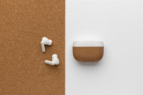 Recycled plastic and cork earbuds pack of 25 Custom Wood Designs __label: Multibuy customwooddesignscorkearbuds