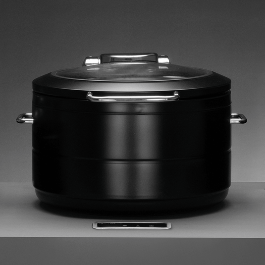 De Luxe Black Round Induction Chafing Dish with Glass Lid, 9L - Custom Wood DesignsFine Dine De Luxe black round induction chafing dish with glass lid, 9L, designed for warmers and buffet serving.Round induction warmer473597