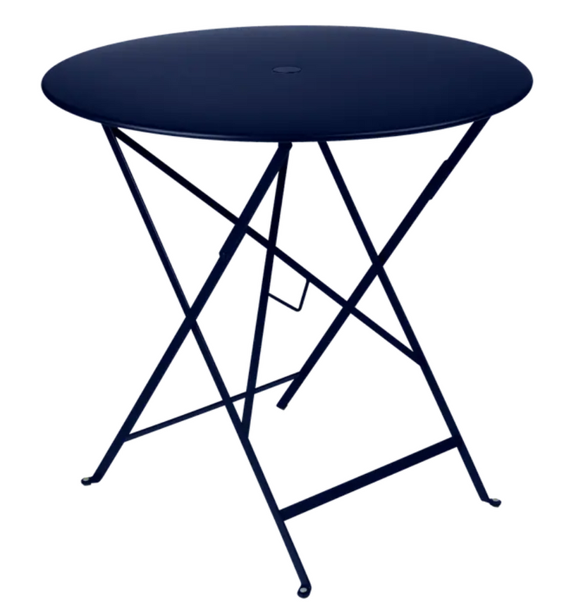 Load image into Gallery viewer, Deep blue Fermob Bistro Table Ø77cm round folding outdoor metal cafe table with navy finish.
