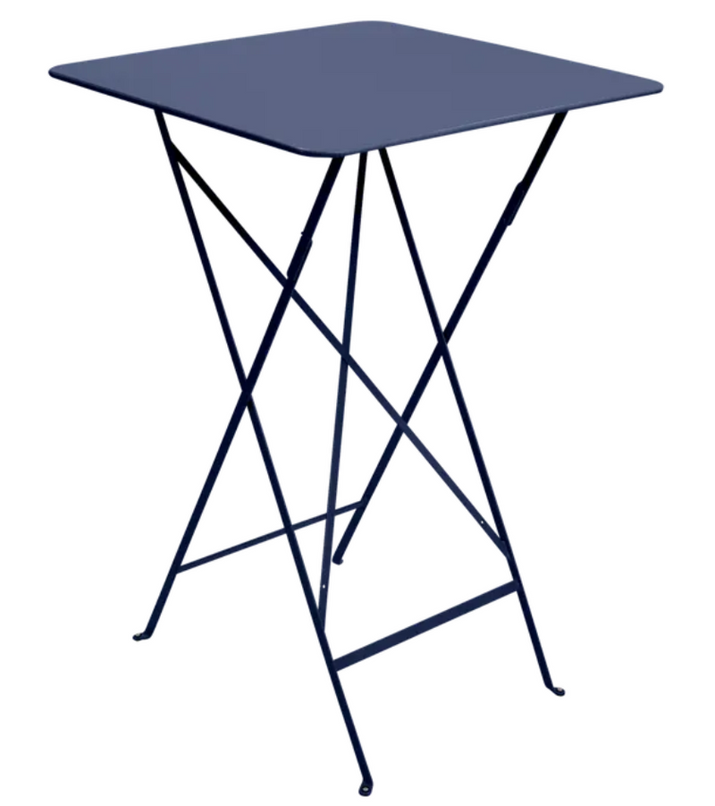 Load image into Gallery viewer, Deep navy blue Fermob Bistro high table, 71x71 cm, foldable steel bar table for outdoor use, powder-coated for durability.
