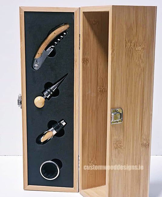 Bamboo Wine Box & Opener set Custom Wood Designs default-title-bamboo-wine-box-opener-set-52627736232279