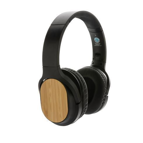 Load image into Gallery viewer, Black headphones with bamboo x 25 units IGO __label: Multibuy __label: Upload Logo default-title-black-headphones-with-bamboo-x-25-units-53612927418711
