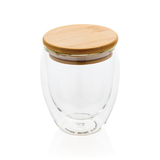 Double wall borosilicate glass with bamboo lid 250ml pack of 25 Custom Wood Designs __label: Multibuy default-title-double-wall-borosilicate-glass-with-bamboo-lid-250ml-pack-of-25-53613719880023