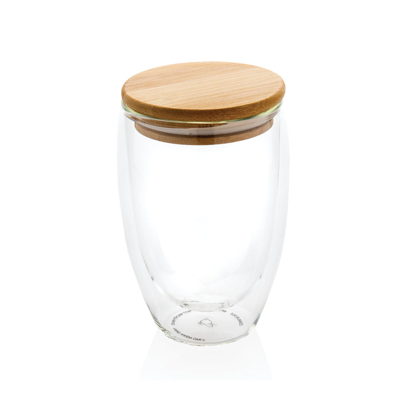 Load image into Gallery viewer, Double wall borosilicate glass with bamboo lid 350ml pack of 25 Custom Wood Designs __label: Multibuy default-title-double-wall-borosilicate-glass-with-bamboo-lid-350ml-pack-of-25-53613716898135
