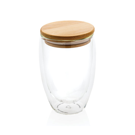 Double wall borosilicate glass with bamboo lid 350ml pack of 25 Custom Wood Designs __label: Multibuy default-title-double-wall-borosilicate-glass-with-bamboo-lid-350ml-pack-of-25-53613716898135