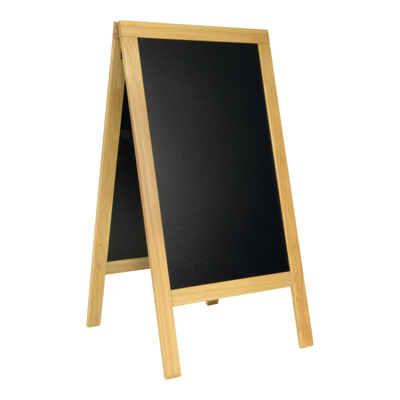 Load image into Gallery viewer, Securit Chalkboard Set - Deluxe Large Rubberwood Pavement Board in Beech 135 cm - Board + Waterproof Markers + Cleaner - in use
