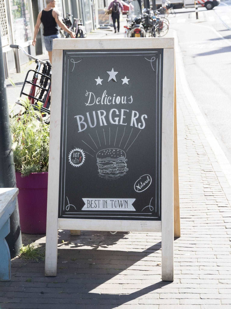 Load image into Gallery viewer, Securit Chalkboard Set - Deluxe Large Rubberwood Pavement Board in Beech 135 cm - Board + Waterproof Markers + Cleaner
